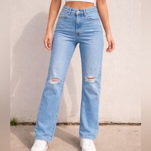 Levi's Light Blue High-Rise Straight Leg Jeans. Size:28